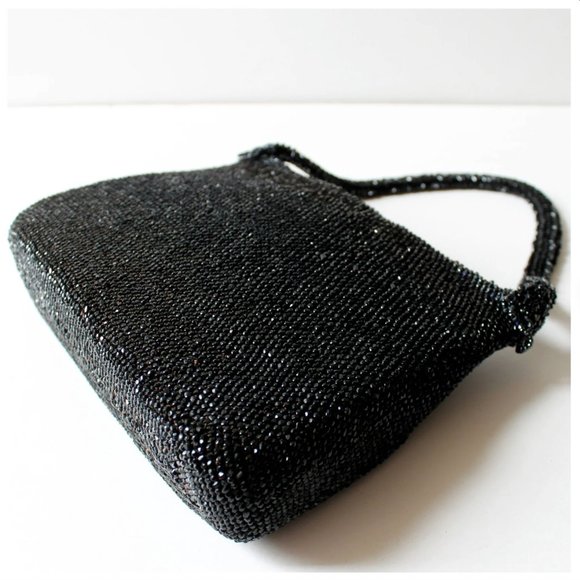 Vintage VTG 1950s Black Sparkly Beaded Evening Handbag | Formal | 50s | Evening - Picture 10 of 10